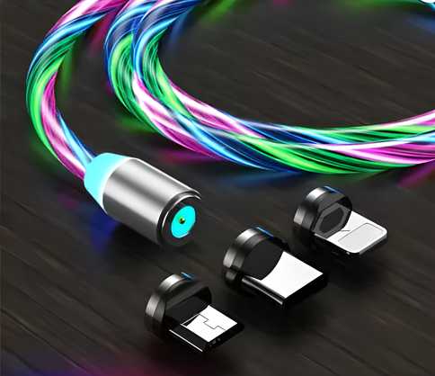 Fast 3 in 1 Multiple Pin With LED Light Magnetic Charging Cable